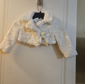 Talbots Ivory Kids Faux Fur Coat with Bow